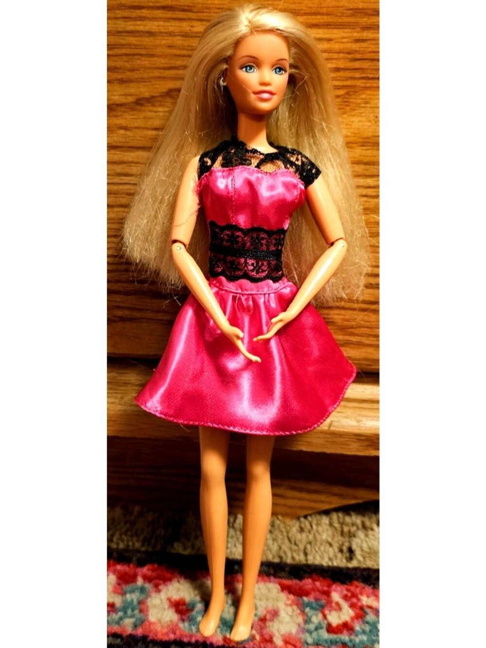 Barbie Doll With Pink Satin & Black Lace Dress - 1995 Mattel Collectible